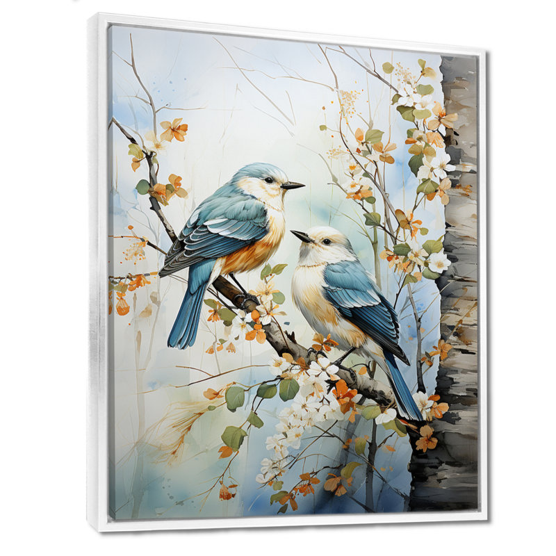 «Birds On Amercian Basswood Tree Bird», art sur toile, arbres, H 32 po x l 24 po x P 1 po, Cadre flottant blanc