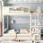 Beige White Full Bunk Bed with Trundle, Car Design Kids Wood Frame with Bookshelf-156720216-156720223