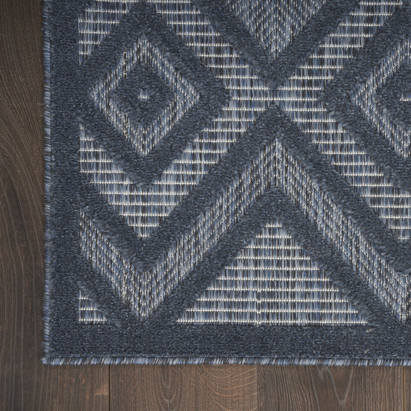 Foundry Select Versatile Diamond Navy Blue Indoor/Outdoor Area Rug, Rectangle 2' x 4'