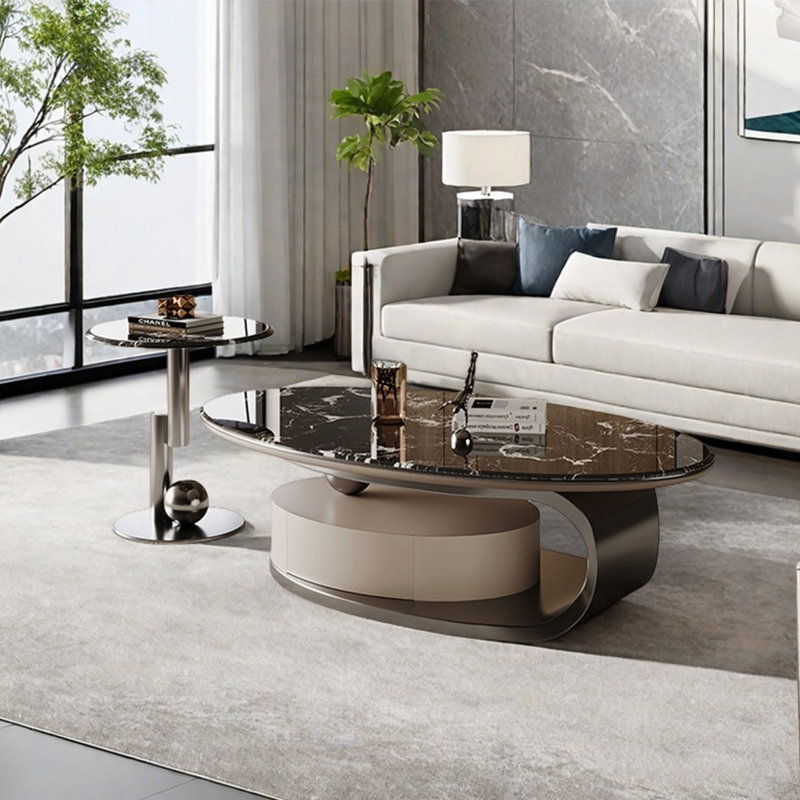 Table basse Super Crystal Stone, Noir / blanc, H 16,5 po x L 47,2 po x l 27,6 po