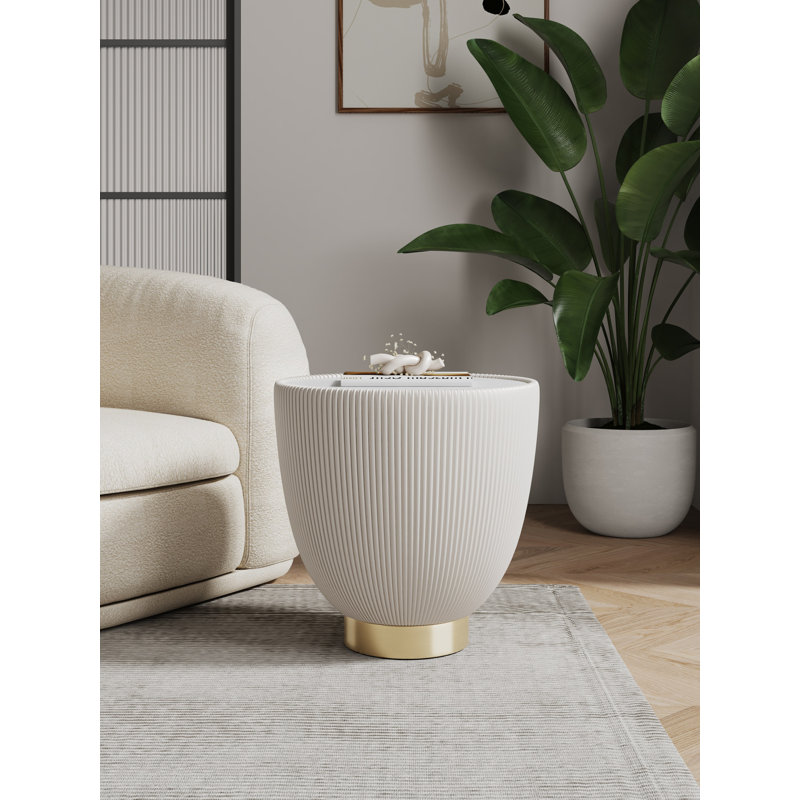 Table de bout en acier inoxydable avec plateau en pierre frittée Anderson, Crème, crème