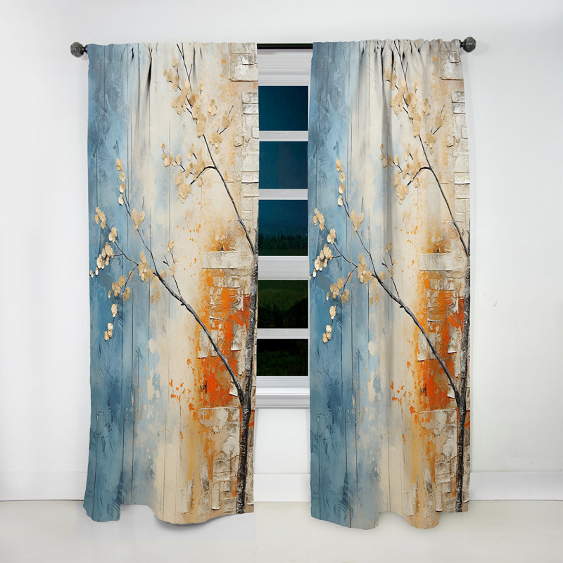 Rideau obscurcissant floral orange érable orange sarcelle VI - 1 panneau, L 52 po x L 95 po