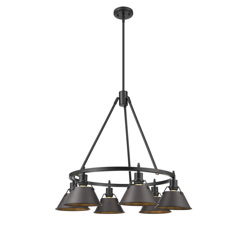 Felda 6 - Light Steel Dimmable Cone Chandelier, Rubbed Bronze, Matte Black