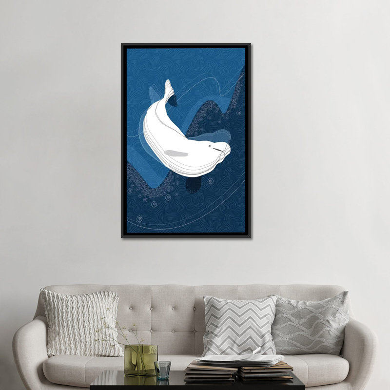 «Beluga» par Soul Curry, impression et impression d'art graphique, H 48 po x l 32 po x P 1,5 po, Toile avec cadre noir