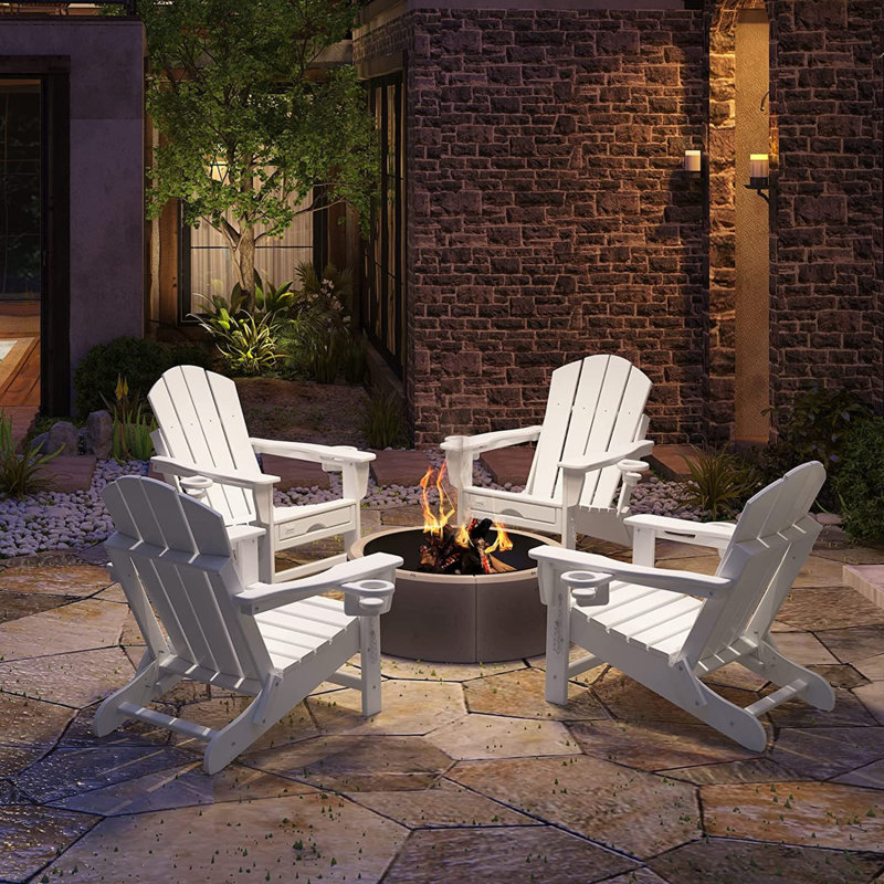 Chaise Adirondack pliante en acier avec repose-pieds, Blanc