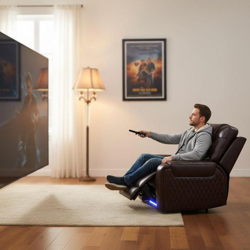 Sillón inclinable individuel avec éclairage à DEL, électrique et port USB, idéal pour la salle de bain, Autocaravana O Cine. (Brun foncé)