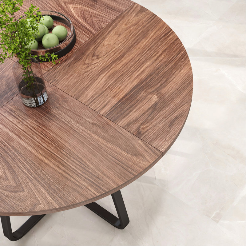 43.3" Round Dining Table For 4-6 People, MDF Wood Tabletop With Metal Legs, Modern Kitchen Table With X-Shaped Base, Large Round Table For Dining Room, Living Room, Apartment.