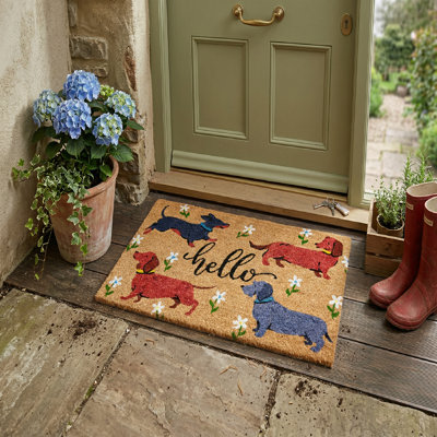 Coir Door Mat Dogs Hello