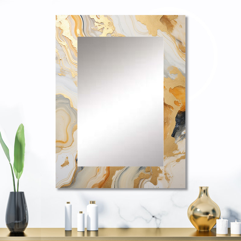 Or et blanc Marble River - miroir en marbre, miroir mural décoratif moderne, impression d'art en métal, 32 po x 24 po