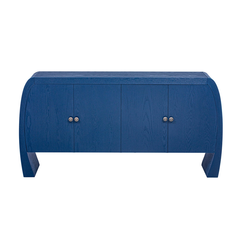 Armoire de rangement à quatre portes en placage de frêne bleu marine avec cadre et fabrication, Marine