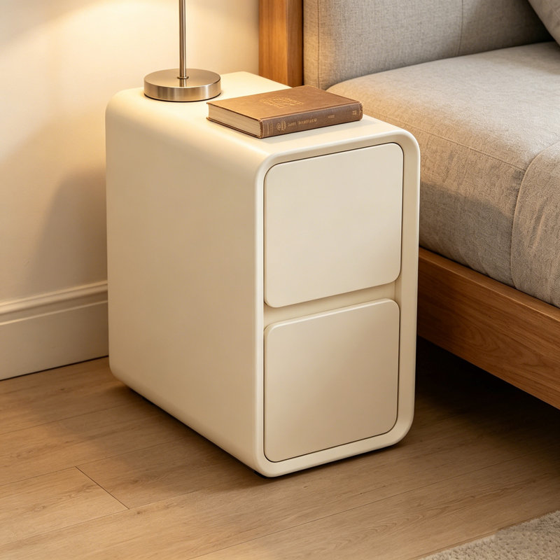 No-Assembly Cream Narrow Nightstand, 19.8" H 2-Drawer Bedside Table, Individual