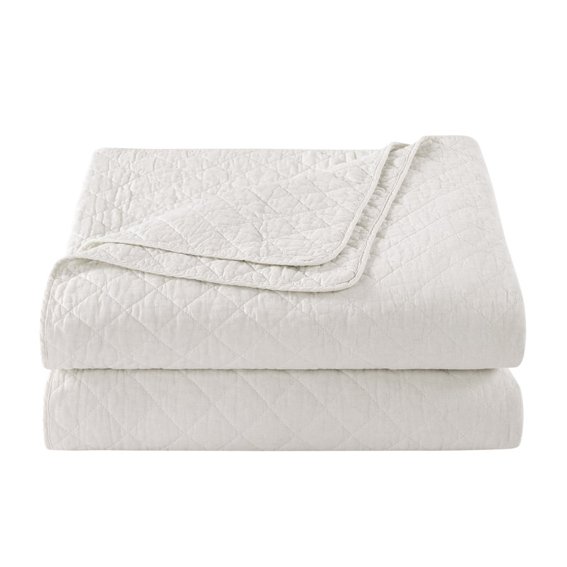 White Cotton King Quilt Set with Diamond Quilting