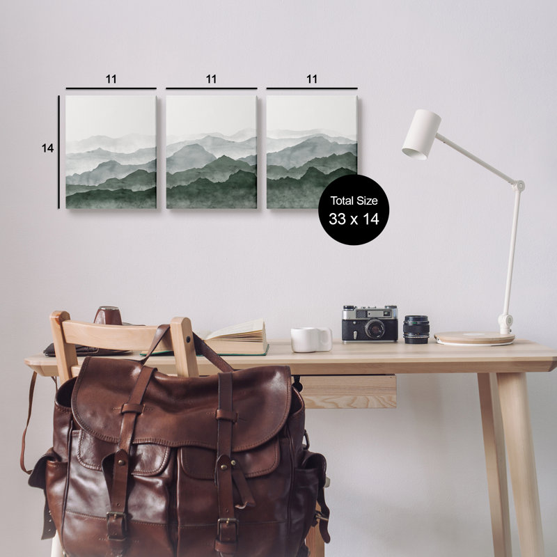 «Sage Hills Mountain Nature View» par JJ Design House LLC - 3 pièces, impression, H 14 po x l 33 po x P 1,5 po, Toile tendue