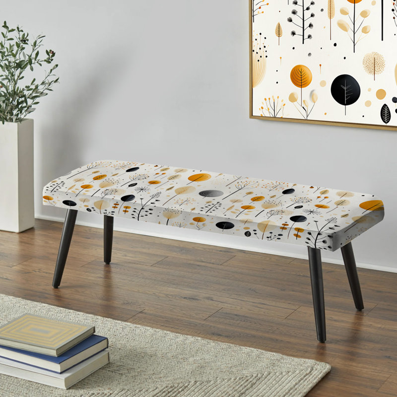 Motif de fougères beige bohème minimalisme - banc rembourré floral noir