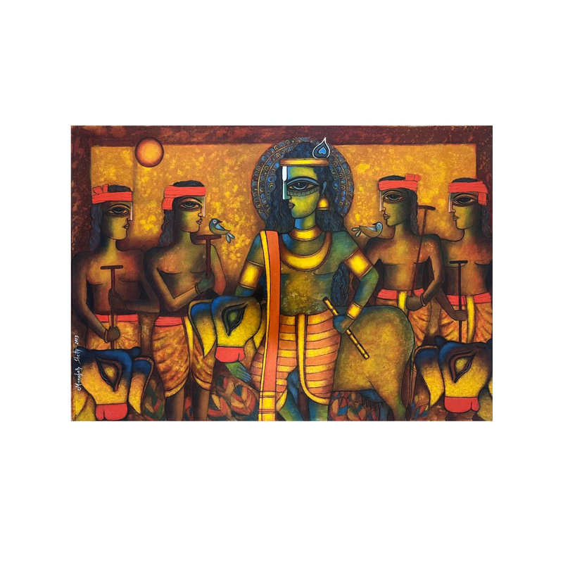 Krishna et Gopalas | Acrylique sur toile | Par Manohar Shetty
