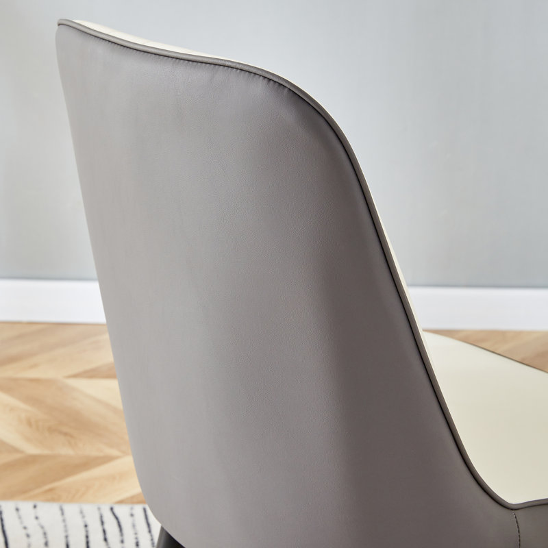 Anareli Tufted Upholstered Faux Leather Side Chair Dining chair, Beige/Gray