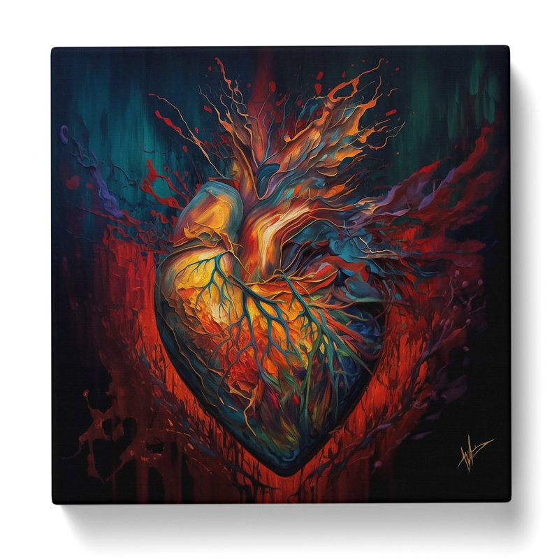 Anatomical Heart Abstract Expressionism - Wrapped Canvas, 50cm H x 50cm W x 3cm D
