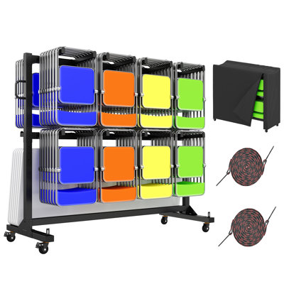 Support à chaises pliable GrandHaven AMERLIFE, peut accueillir 12 tables ou 112 chaises, capacité de 1 250 lb, chariot robuste avec roues, cordons élastiques, housse, noir brillant
