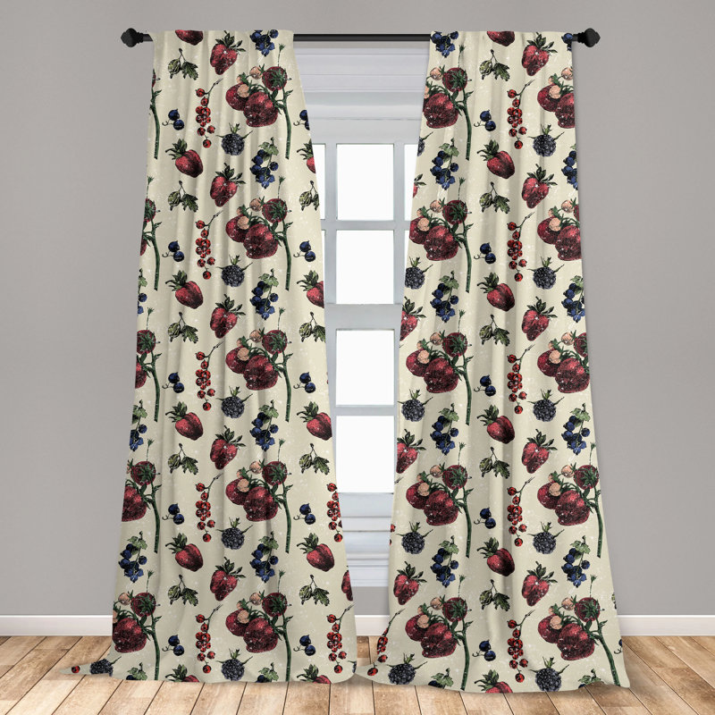 Vintage Multicolor Fruit Art Polyester Curtain Panels, 28" x 63"
