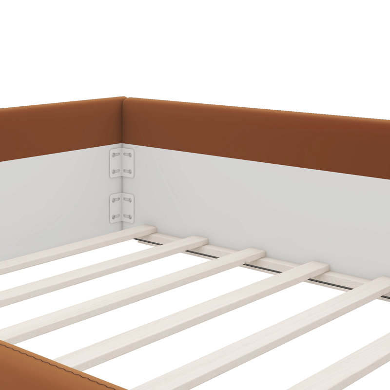 Upholstered Daybed Frame With Fence And Stairs, Brown/White, Full
