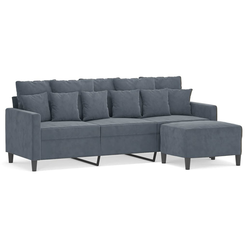  Canapé 3 places avec repose-pieds en velours gris foncé 71,0 po de largeur, H 30,3 po x l 77,95 po x P 31,5 po
