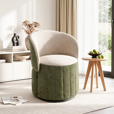 Fauteuil pivotant pliable en forme de baril, recouvert d'une chenille bouclée