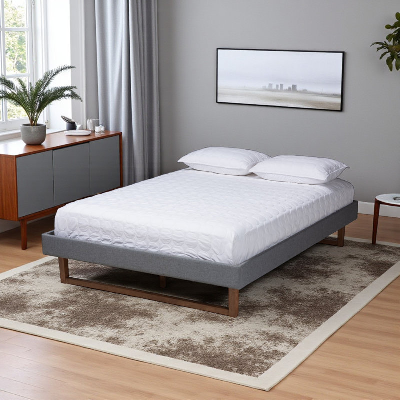 Brixton Upholstered, Full Platform Bed,  Dark Grey/Walnut Brown, 14.9'' H X 57'' W X 77'' L, Dark Grey/Walnut, Full