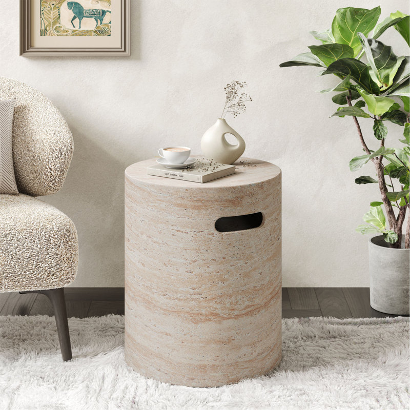 Table d'appoint d'extérieur / d'intérieur en béton léger avec poignées latérales