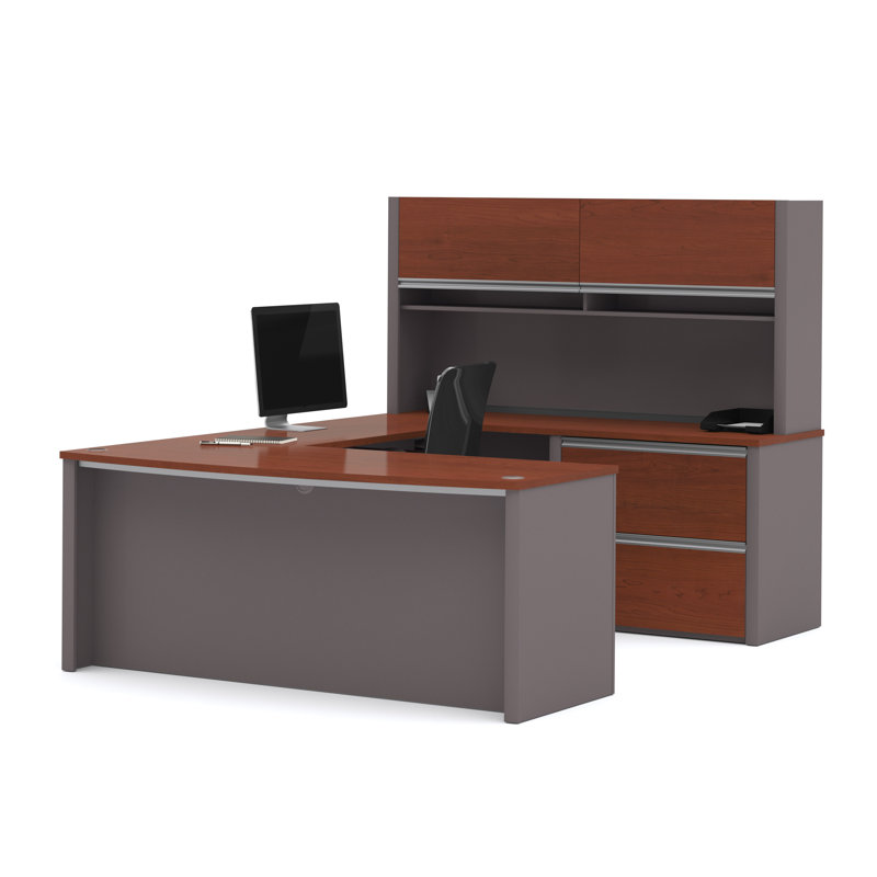 Operle U-Shape Executive Desk, Bordeaux/Slate