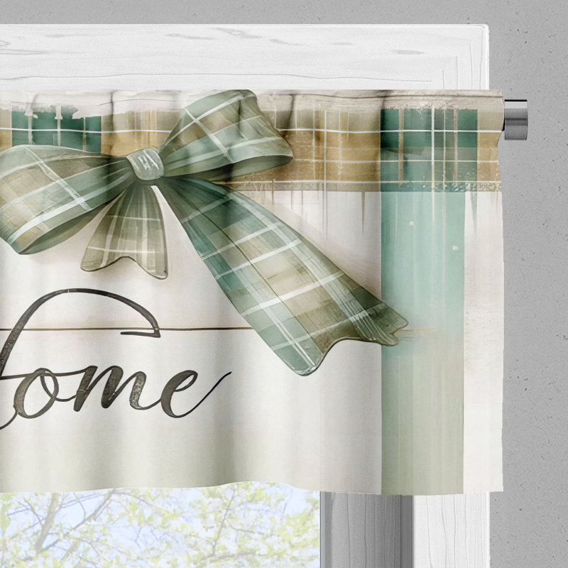Pale Teal and Khaki Plaid Satin Rod Pocket Valance