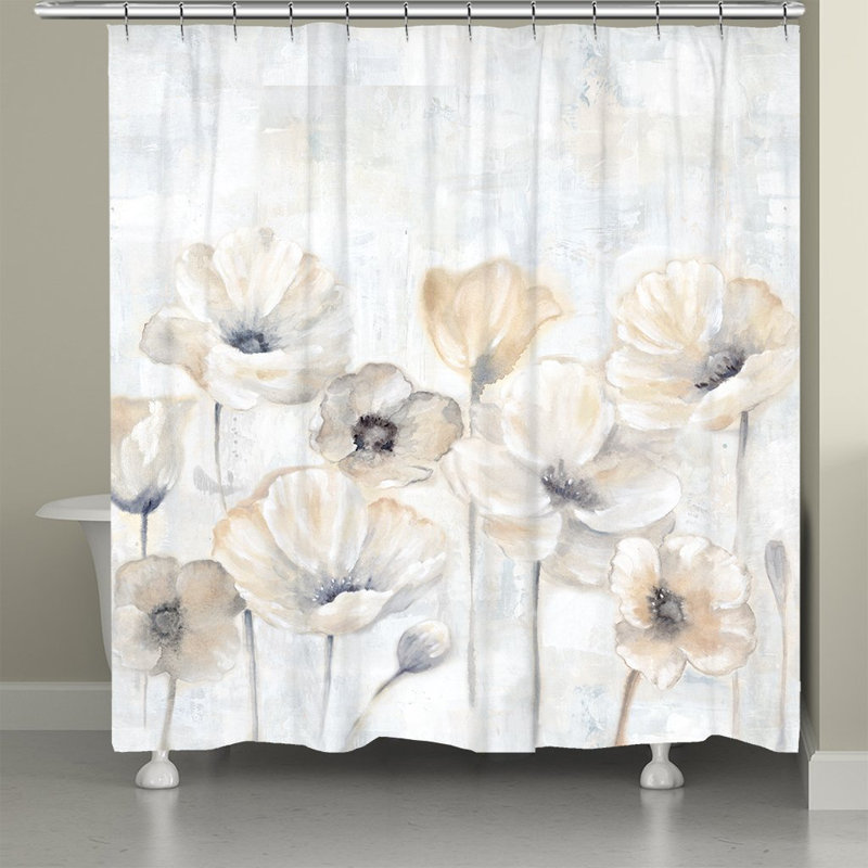 Grey Poppy Garden Shower Curtain, 71" H x 74" W