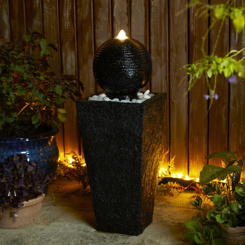 Harriman Weather Resistant Column Fountain with Light, Black