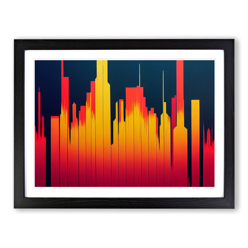 Flourishing Abstract City Skyline - Single Picture Frame Print, 46cm H x 64cm W x 2cm D, Black