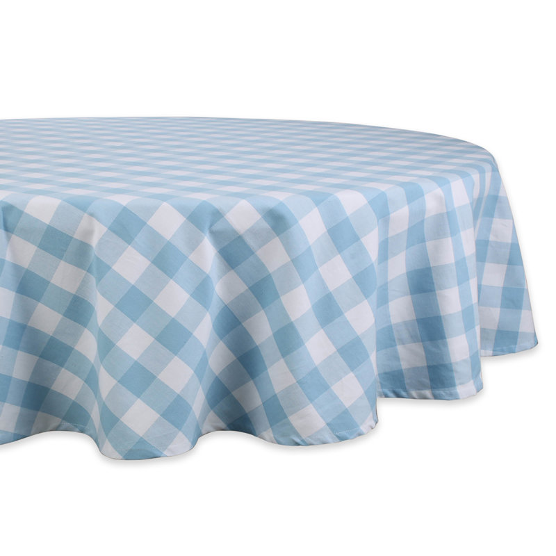 Myrtice 100% Cotton Round Tablecloth, Light Blue, Gingham