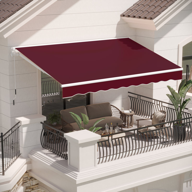 AECOJOY Manual Retraction Slope Patio Awning, 156" W x 96" D, Wine Red, Solid Color