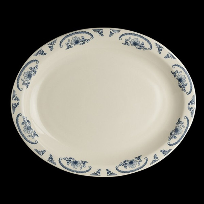 AMERICAN ROSE Plateau ovale à rebord étroit, Blanc / Bleu