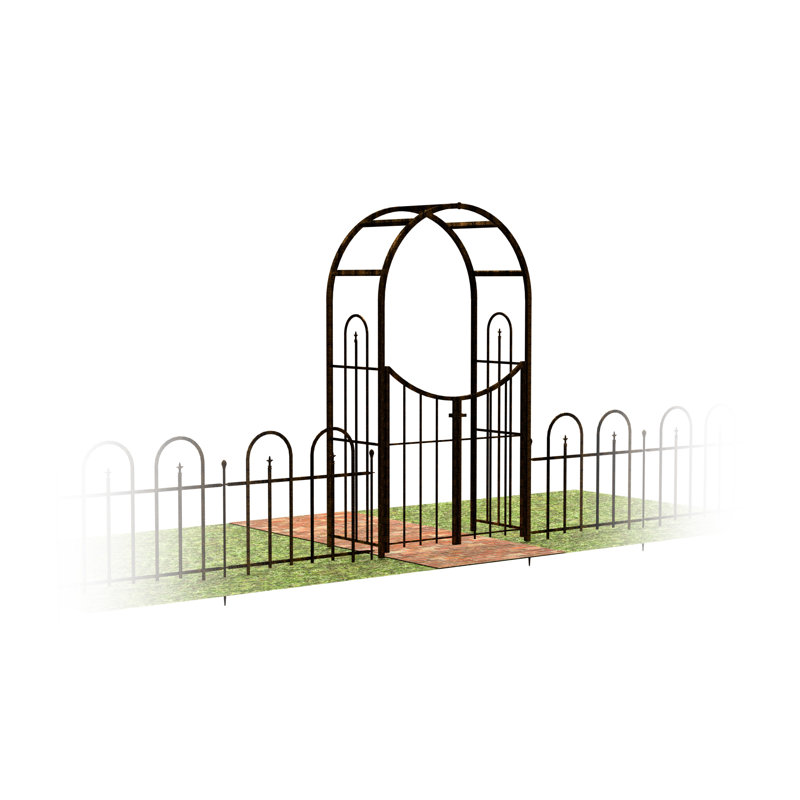 17.27cm W x 17.27cm D Steel Arbour with Gate, Brushed Bronze