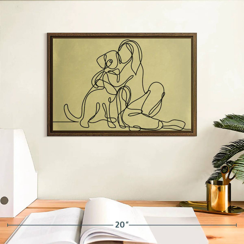 Femme aimant un chien, 13 po x 9 po, Cadre flottant noyer