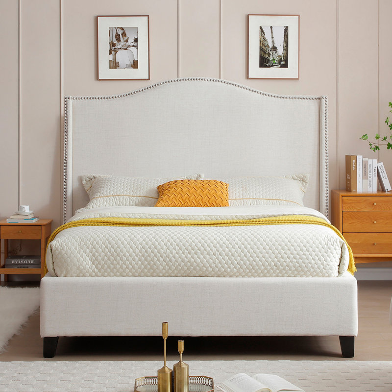 Hampton  Wingback Bed, Linen, Cream, Full