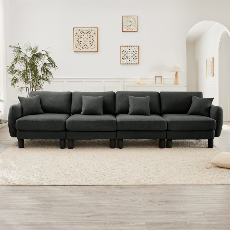 Canapé 4 places en tissu Boucle, Gris foncé