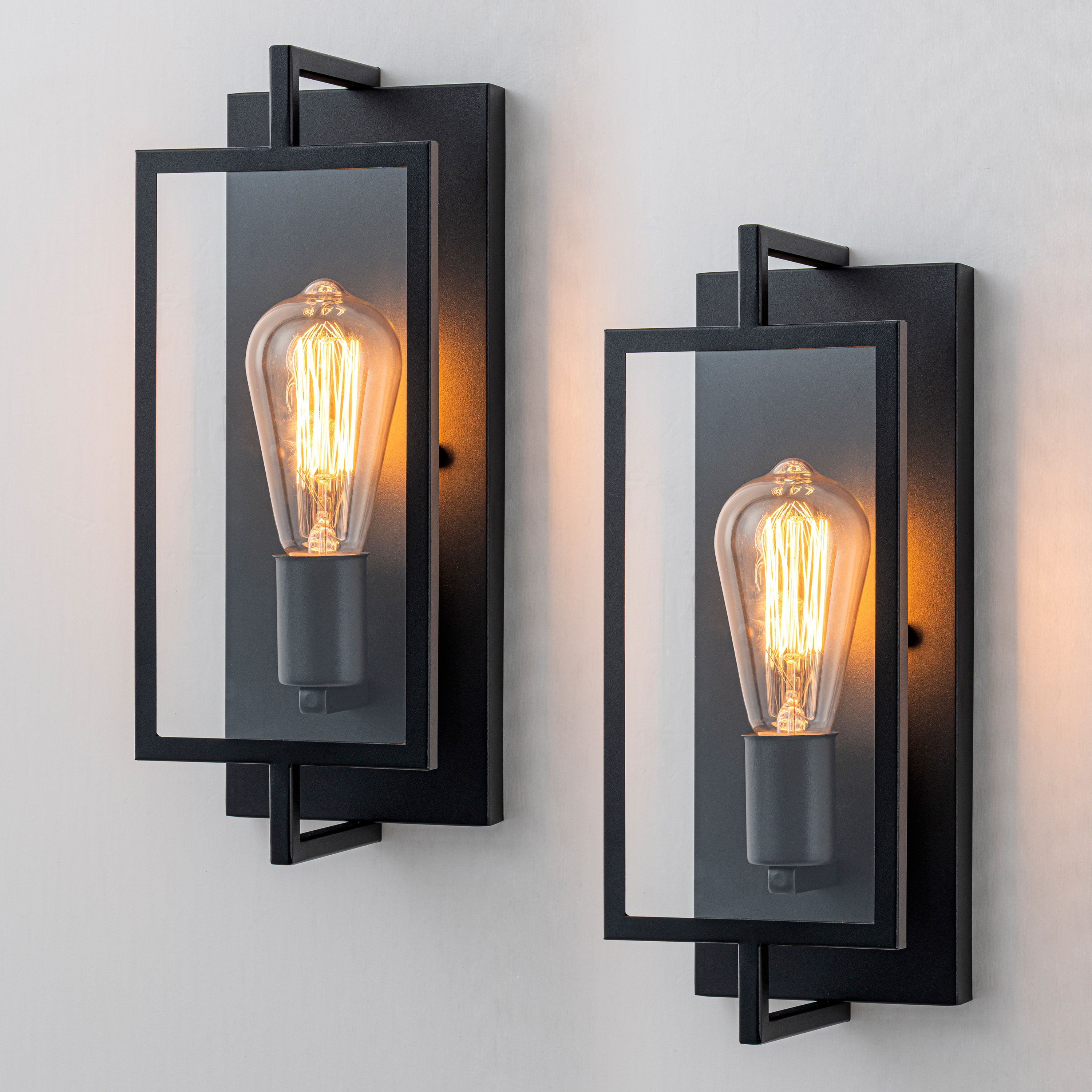 Ebern Designs 1-light Matte Black Wall Sconce Vanity Light With Clear Glass Pane(2-pack) | Wayfair