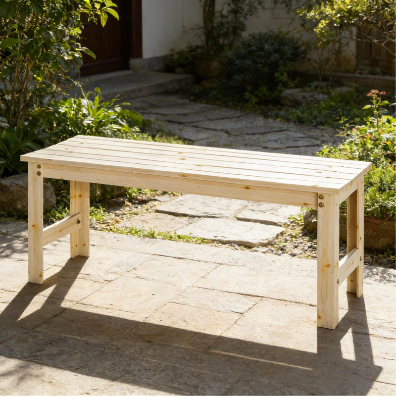 Banc à lattes sans dossier, banc d'extérieur en bois, Bois naturel