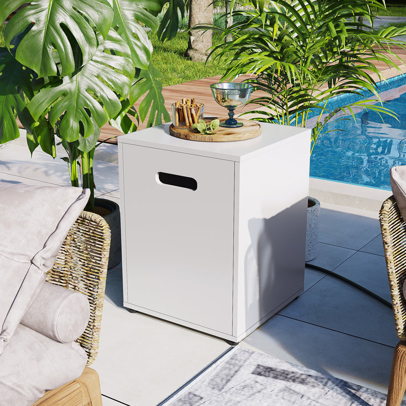 16'' Square Iron Outdoor Propane Tank Cover in White