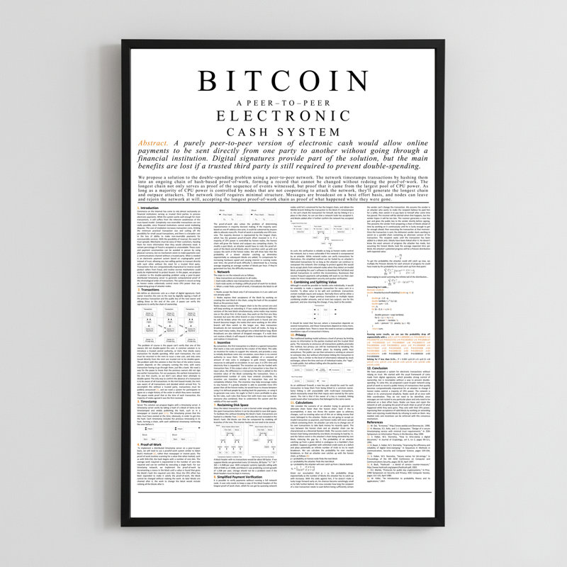 Bitcoin Whitepaper Crystal Porcelain Wall Art, 12x18 Inch Aluminum Frame, Gold