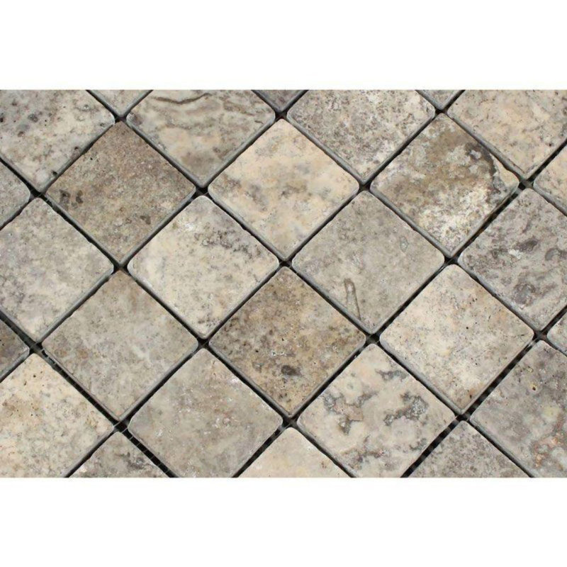 Carreau de mosaïque mural en travertin 2 po x 2 po