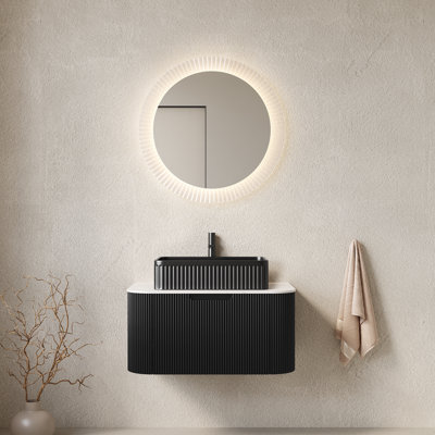 Ensemble de meuble-lavabo mural incurvé à rayures 30 po avec lavabo rectangulaire en céramique et tiroir à fermeture en douceur Annora