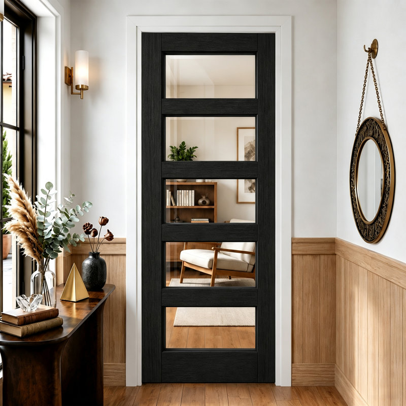 Porte à dalle - 5 portes intérieures en verre noir et bois blanc sans cadre de porte 30 * 80, 30" x 80"