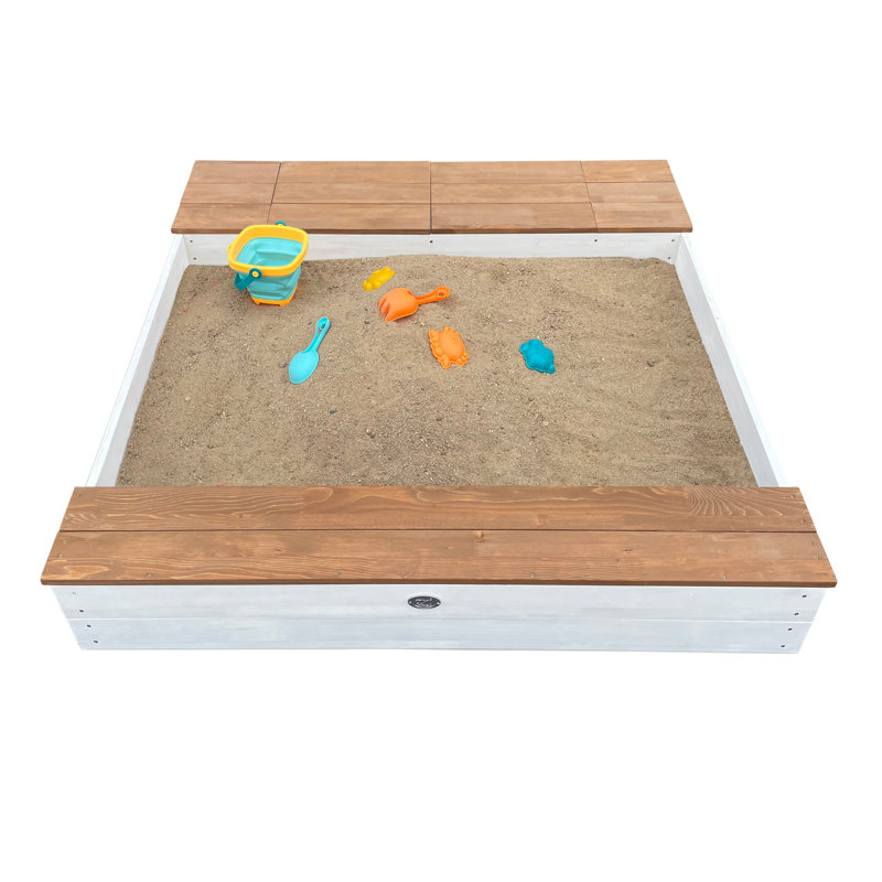 AXI 117cm x 187cm Solid Wood Square Sandbox with Cover, White/Brown