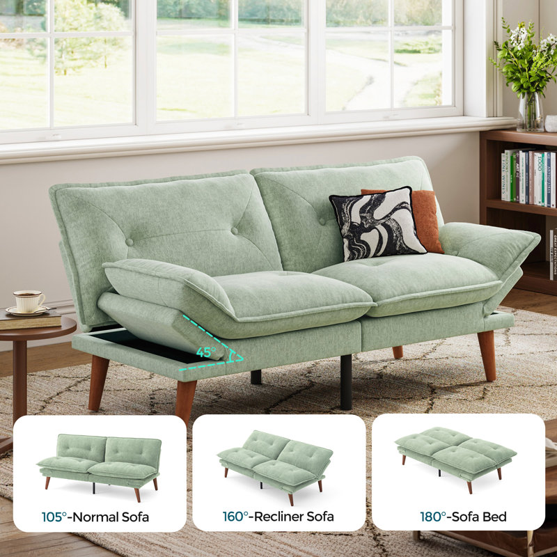 Canapé-lit futon convertible capitonné 66 po Serta, Chenille vert clair moelleux