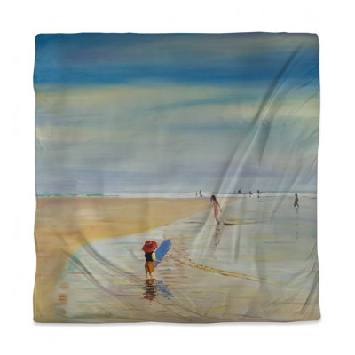 Blue Bathroom Hobbies Queen Duvet Cover - Children at the Beach